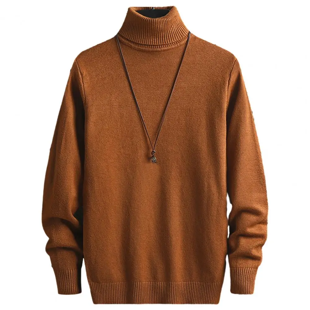 Suéter de cuello alto de manga larga para hombre, Jersey de punto cálido con forro polar, Color sólido, Delgado, otoño, invierno