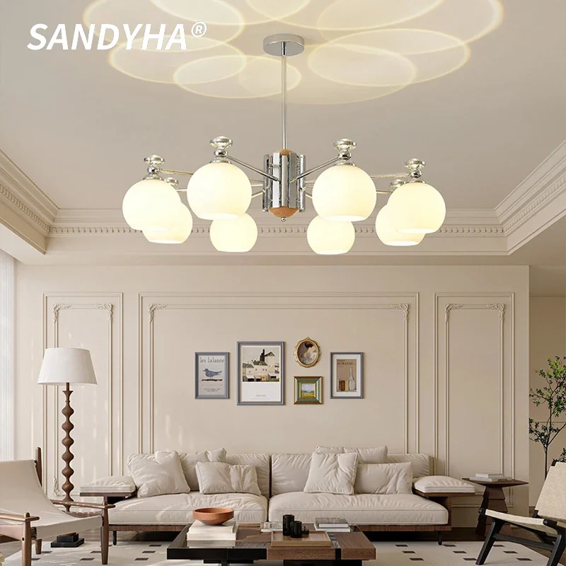 

SANDYHA Contemporary Living Room Pendant Light Modern E27 Full Spectrum Minimalist Glass Lamp Bedroom Restaurant Study Decor