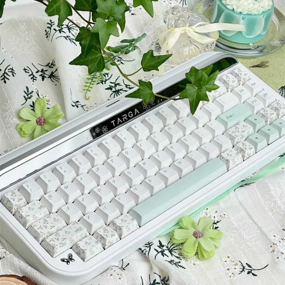 Small full set of Cherry keycaps set PBT floral small fresh, suitable for 60/64/84/98/108 game mechanical keyboard MX switch