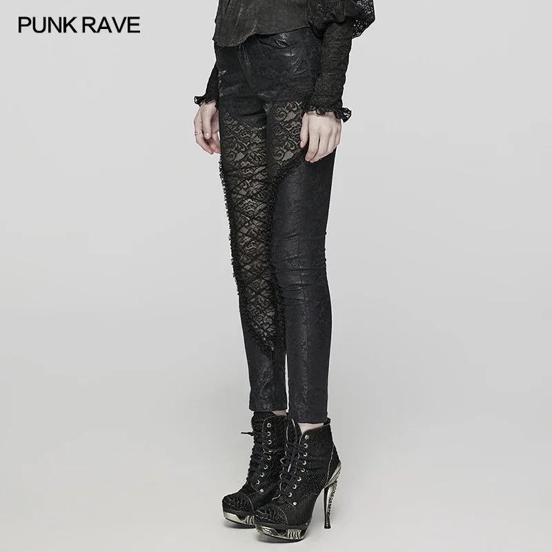 PUNK RAVE Women's Gothic Exquisite Lace Gorgeous Leggings  Shimmering Pattern Slim Sexy Pants Women Clothing