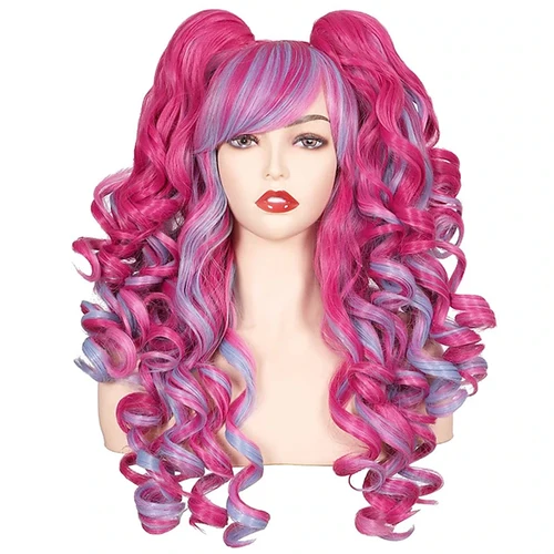 HAIRJOY Peluca de pelo sintético largo y rizado para mujer, pelucas de Halloween para fiesta con 2 colas de caballo