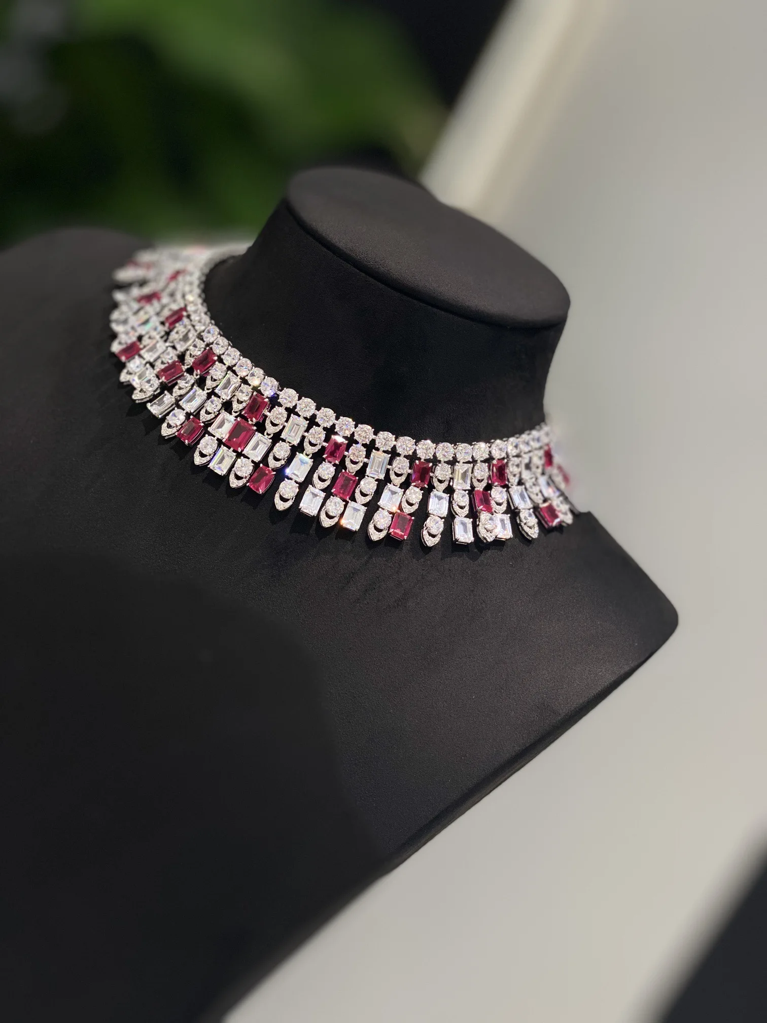 

red color 925 sterling silver with cubic zircon choker necklace 13inch +4 inch luxury party wedding necklace fine women jewelry