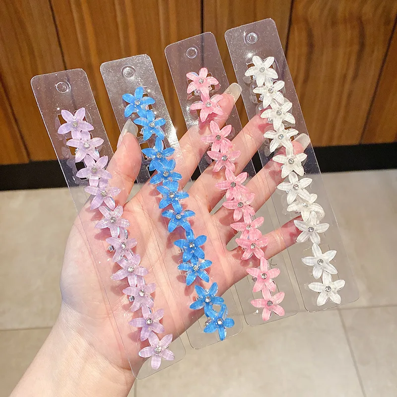 10 pçs grampo de cabelo trançado pequena flor botões hairpin menina bonito cocar menina mini garra de cabelo acessórios para o cabelo