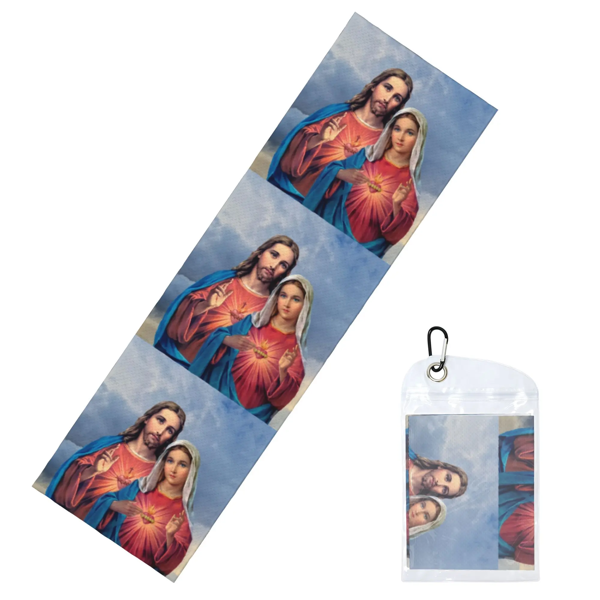 Sacred and Immaculate Hearts Cold Exercise Towel Quick Drying Face Towel Catholic Jesus and Mary Bath Towels