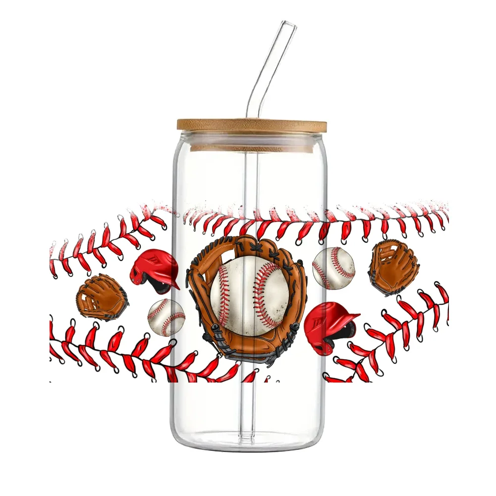 

11x24cm Sports Designs Baseball For Libbey 16oz Can Glass 3D Waterproof UV DTF Coffee Can Wrap Libbey Glass Wrap
