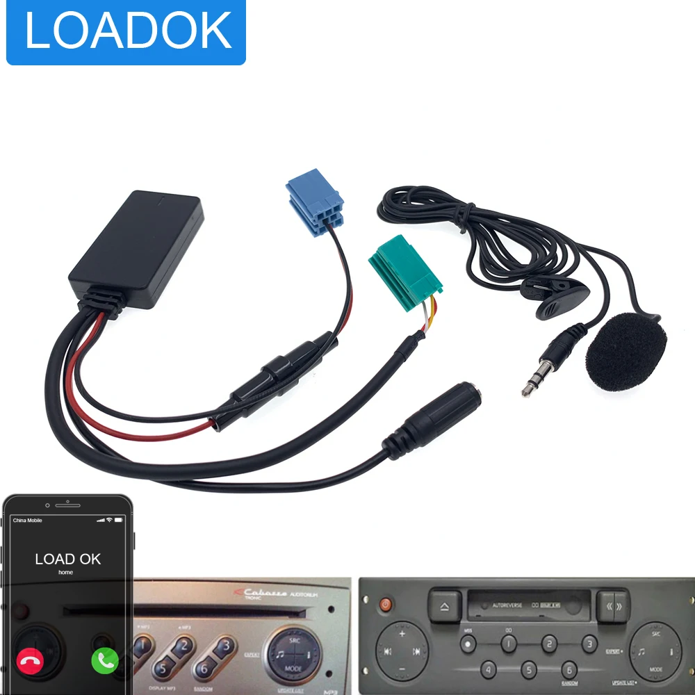 Adaptateur Audio Bluetooth 5 pour Voiture, Mini ISO 6 Broches 8 Broches, Câble AUX pour Renault Clio Espace Espace décennie kMegane Trafic Modus