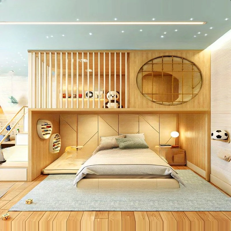 Tempat tidur susun Tempat tidur anak Kayu gelondongan, tempat tidur susun kayu solid