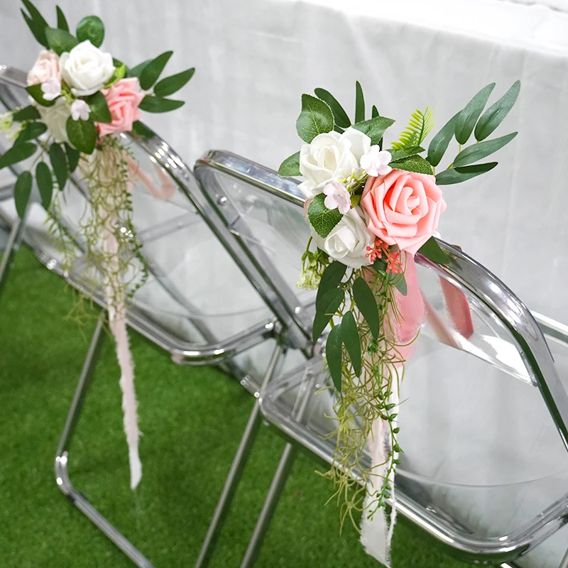 Arrangement Artificial Flower Aisle Chair Back flower for Wedding Ceremony Decoration