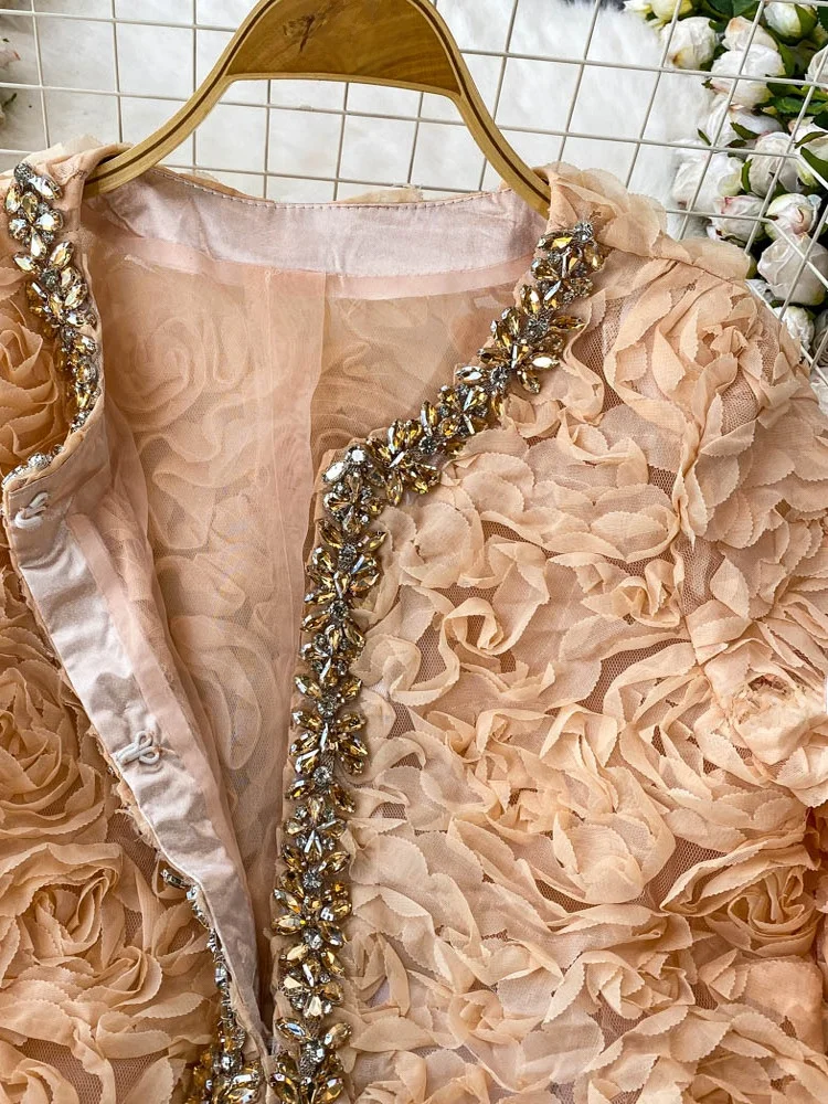 2025 New Heavy Bead Short Jacket Women's High-End Name Diamond Fashion Anti-Aging Lace Top Commute Style Straight Cut Long Sl...