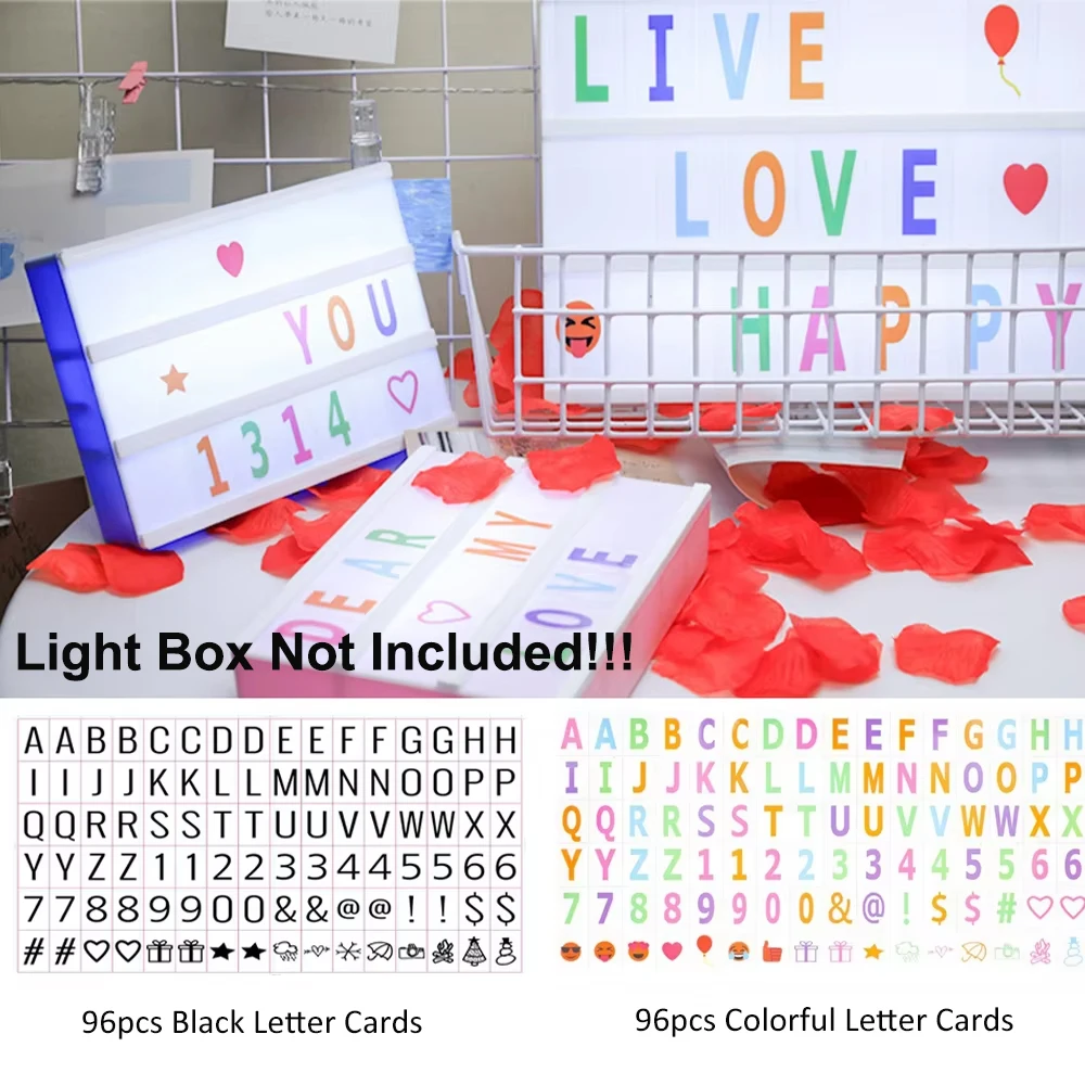 

96 PCS Colorful/ Black Letter Number Symbol DIY Cards for A4 A5 A6 LED Night Lamp Box for Party Decoration Card Not Include Lamp