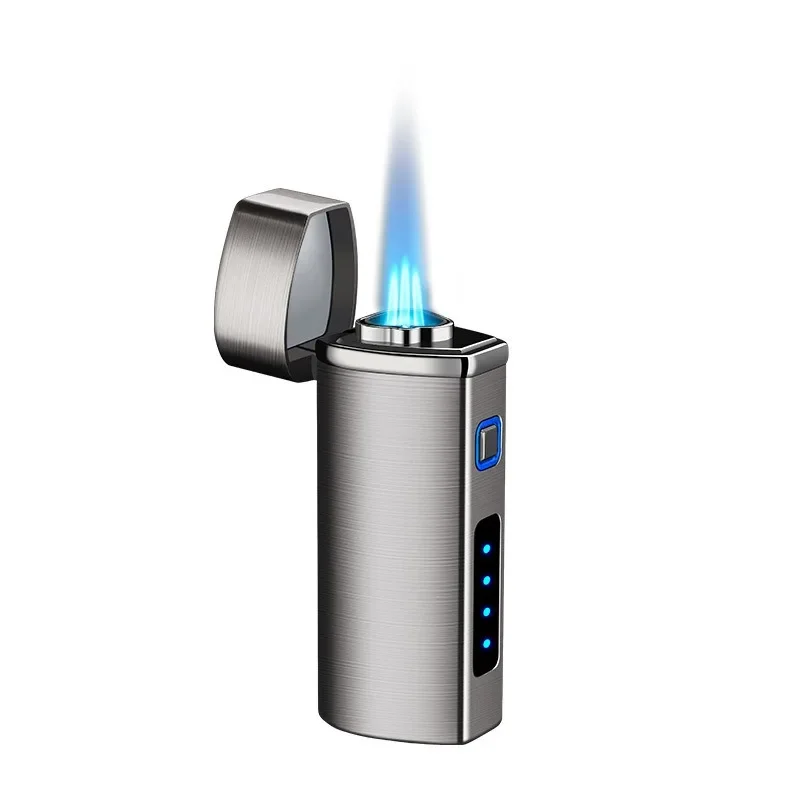 Three-head Direct-injection Blue Flame Cigar Lighter Gas-electricity Electricity Display All-in-one Electronic Induction Lighter