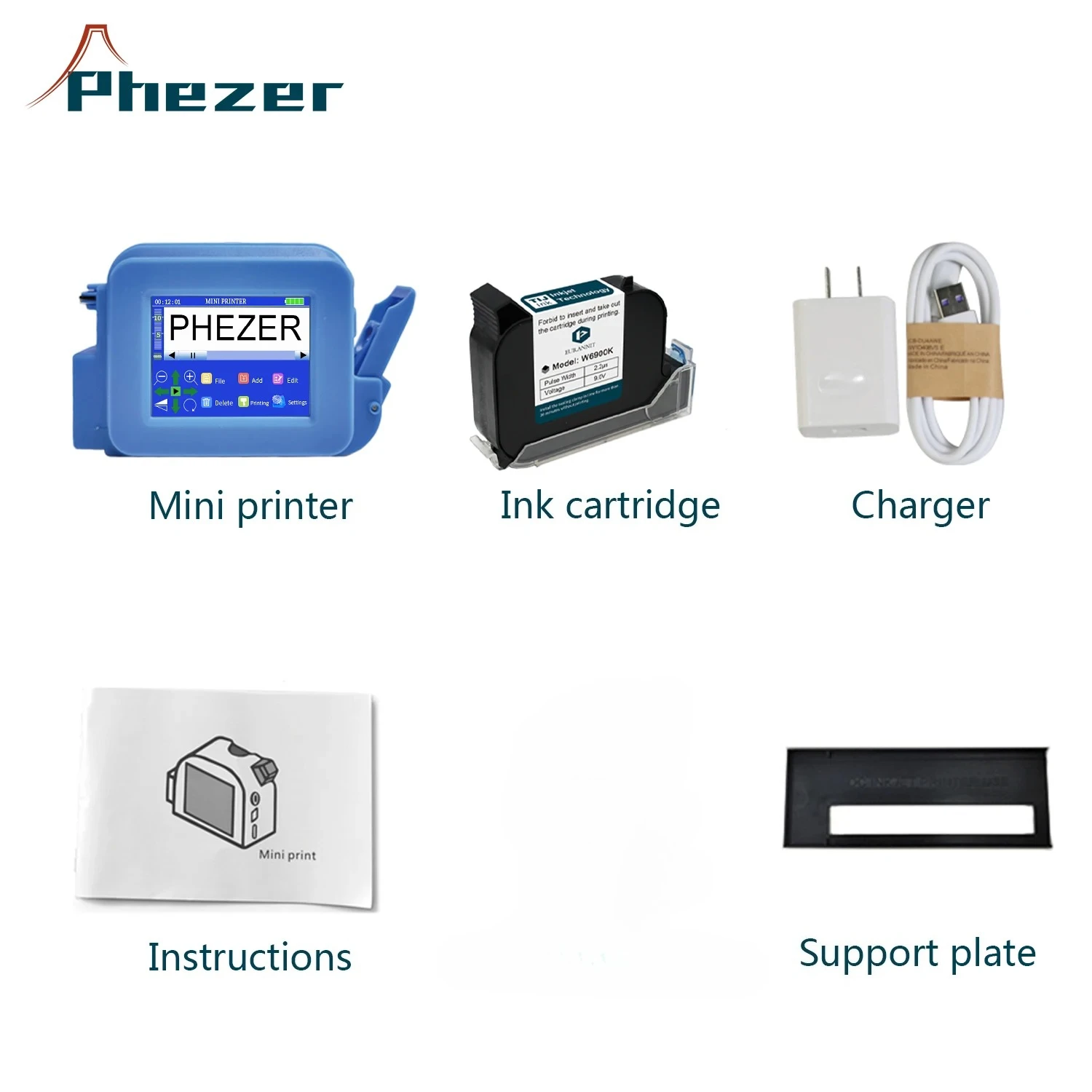 Phezer PC13plus 12,7 mm miniprinter Draagbare printer QR Bar Batchcode Datumnummer Logo Vervaldatum Handheld inkjetprinter Label