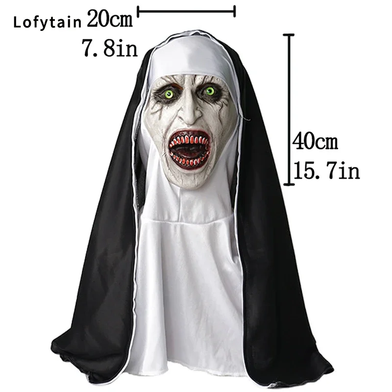 Halloween Horror Nun Latex  Mask Sister Headscarf Cosplay Scary Ghost Face Headgear Headpiece Carnival Party Costume Props