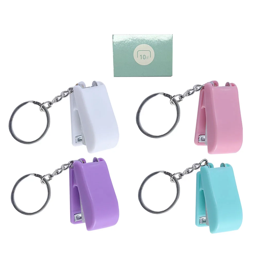 

Mini Stapler Keychain Lightweight Plastic Metal Small Size School Office Hanging Key Ring Portable Travel Car Easy Use