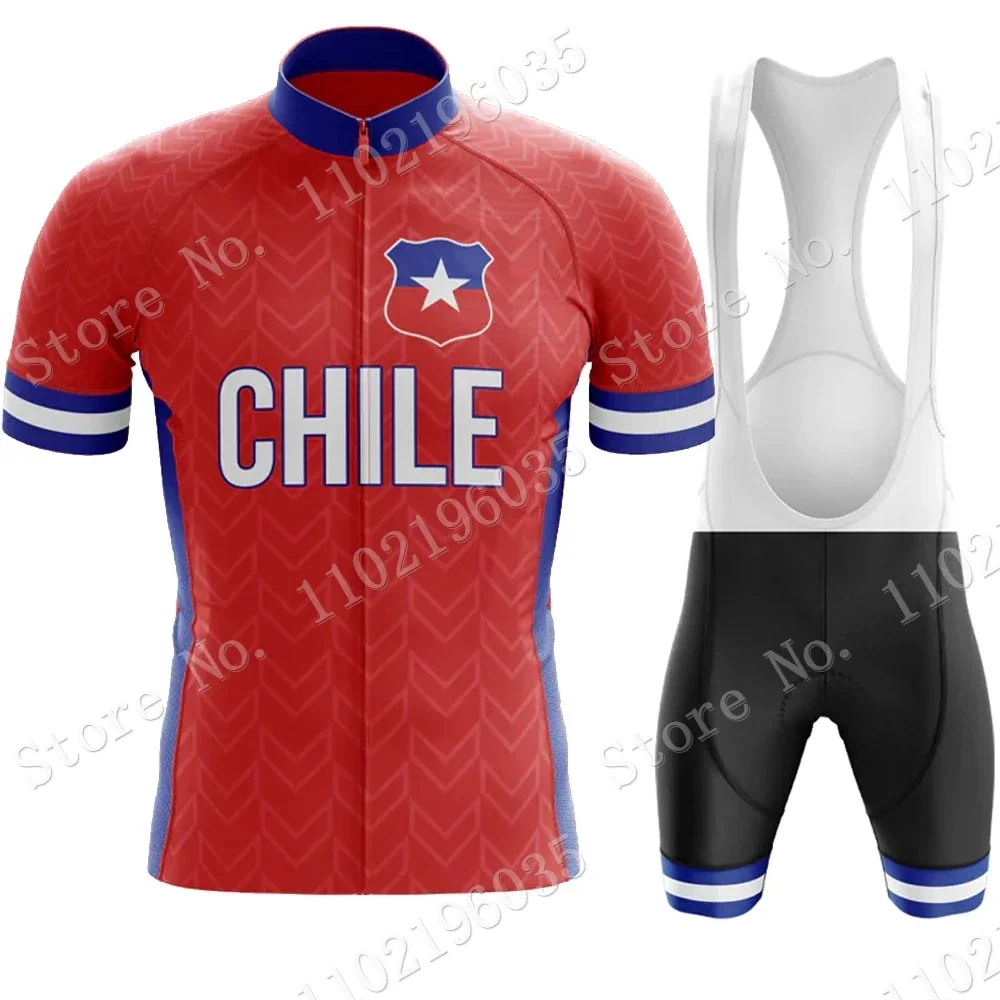 Chile National Team Cycling Jersey 2024 Set Men New Red Blue Clothing Road Bike Shirts Suit Bicycle Bib Shorts MTB Ropa Maillot