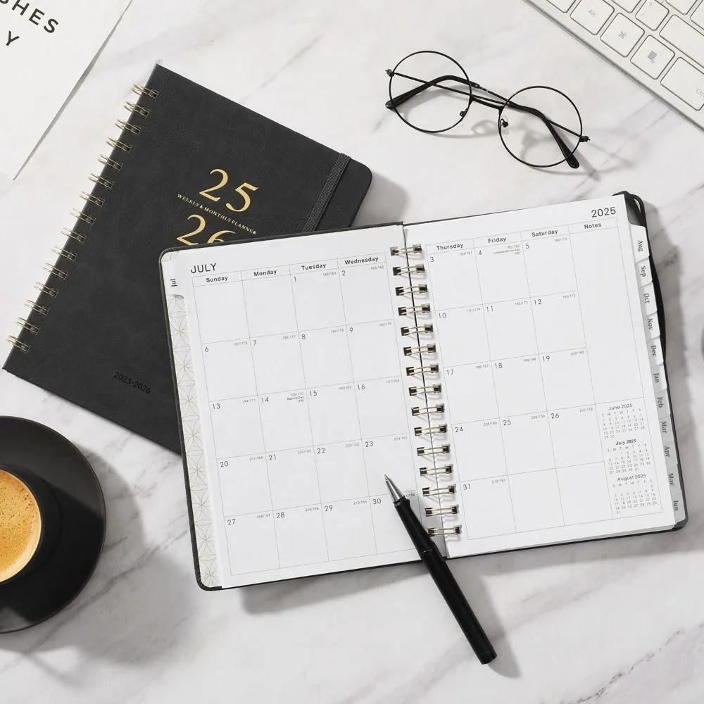 A5 Planner 2025-2026 Weekly and Monthly PU Leather Cover 2025-2026 Planner Inner Pocket Daily Schedules Calendar Notebook School