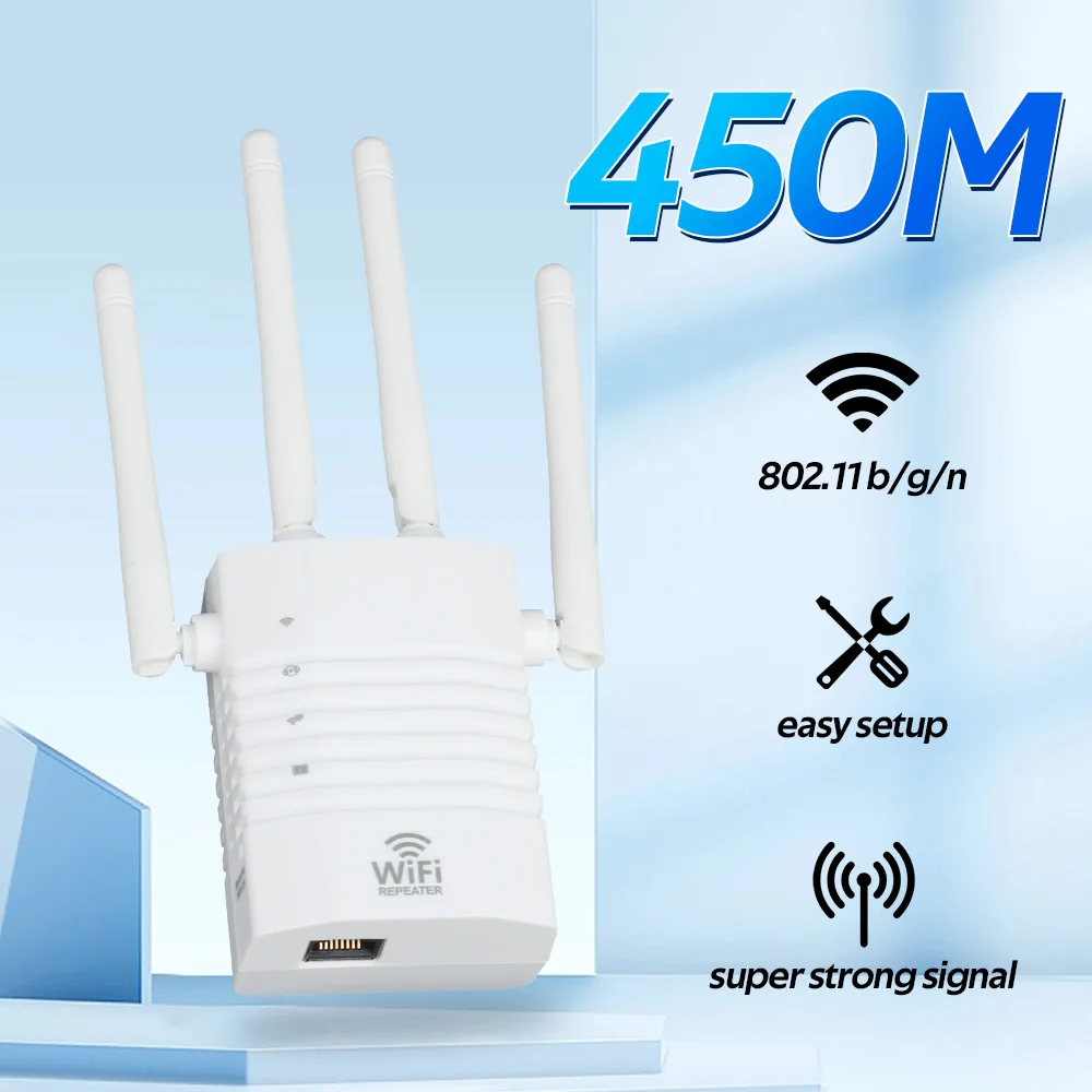 450Mbps WiFi Repeater High Antenna Wireless Extender Network Amplifier 2.4GHz Signal Cover Range WiFi Repetidor