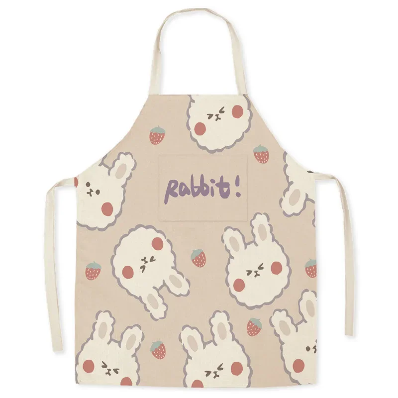 Aprons for Women Linen Sleeveless Apron Pink Rabbit Cartoon Cute Apron Kitchen Housework Fashion Cleaning Antifouling Delantal