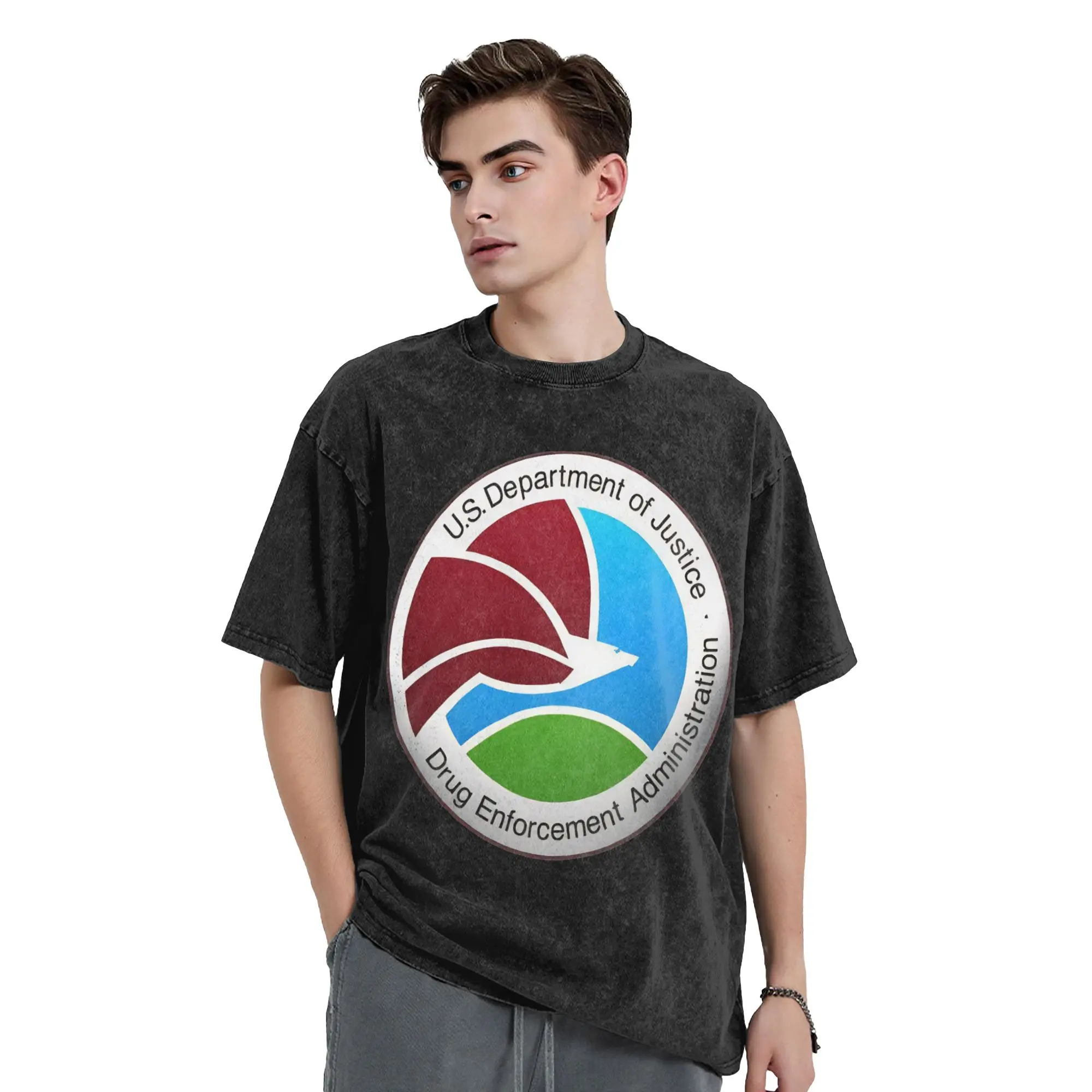 DEA US Federals Interdiction Agency T Shirts Washed Cotton Street T-Shirt Casual Tops Streetwear Graphic Printed Tee Shirt