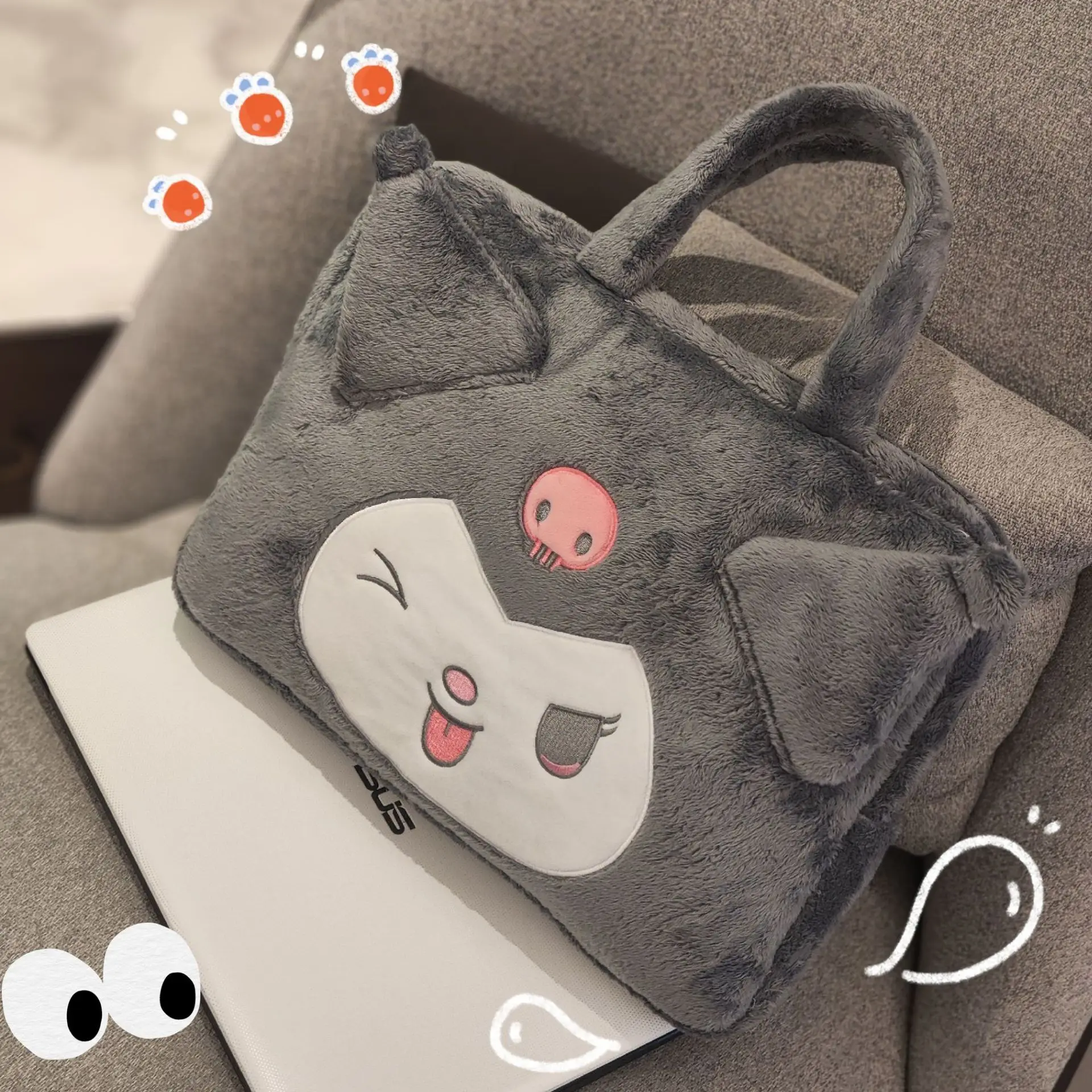 New Sanrio Kuromi Plush Laptop Bag 14in 16.1in Melody Cute Large Capacity Tablet Organizer Cartoon Handbag Laptop Case