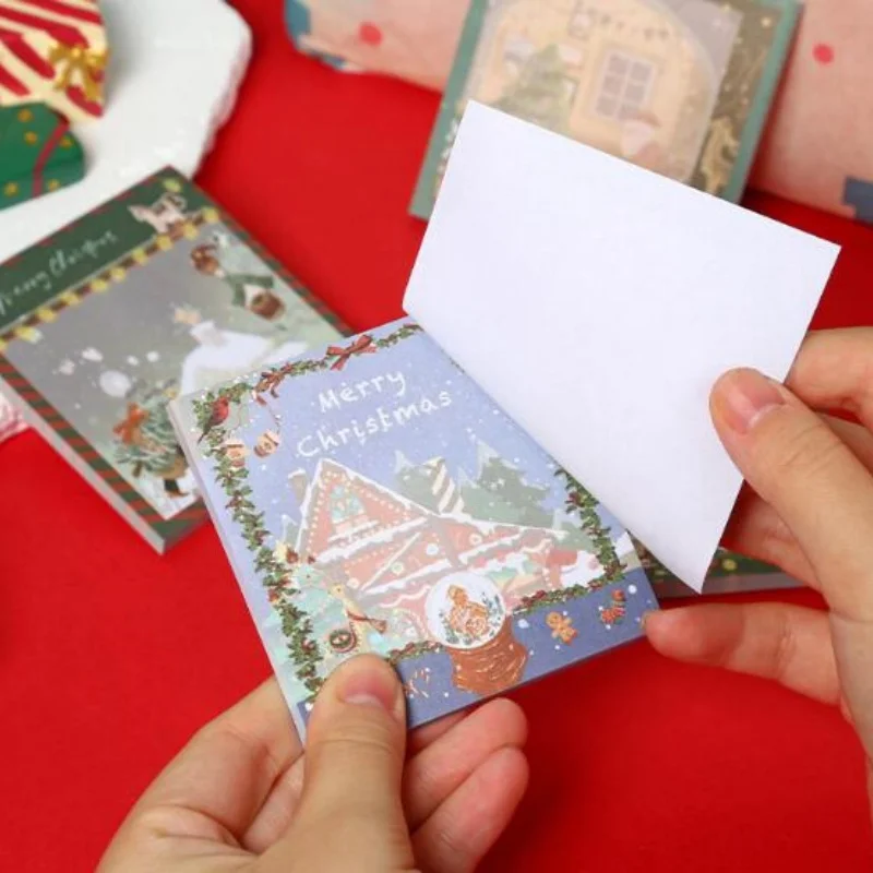 24 szt./partia Kawaii Świąteczny Notatnik z Mikołajem, Urocze Etykiety N-krotnego użytku, Artykuły Papiernicze, Zakładka do Książki, Notatnik, Artykuły Szkolne