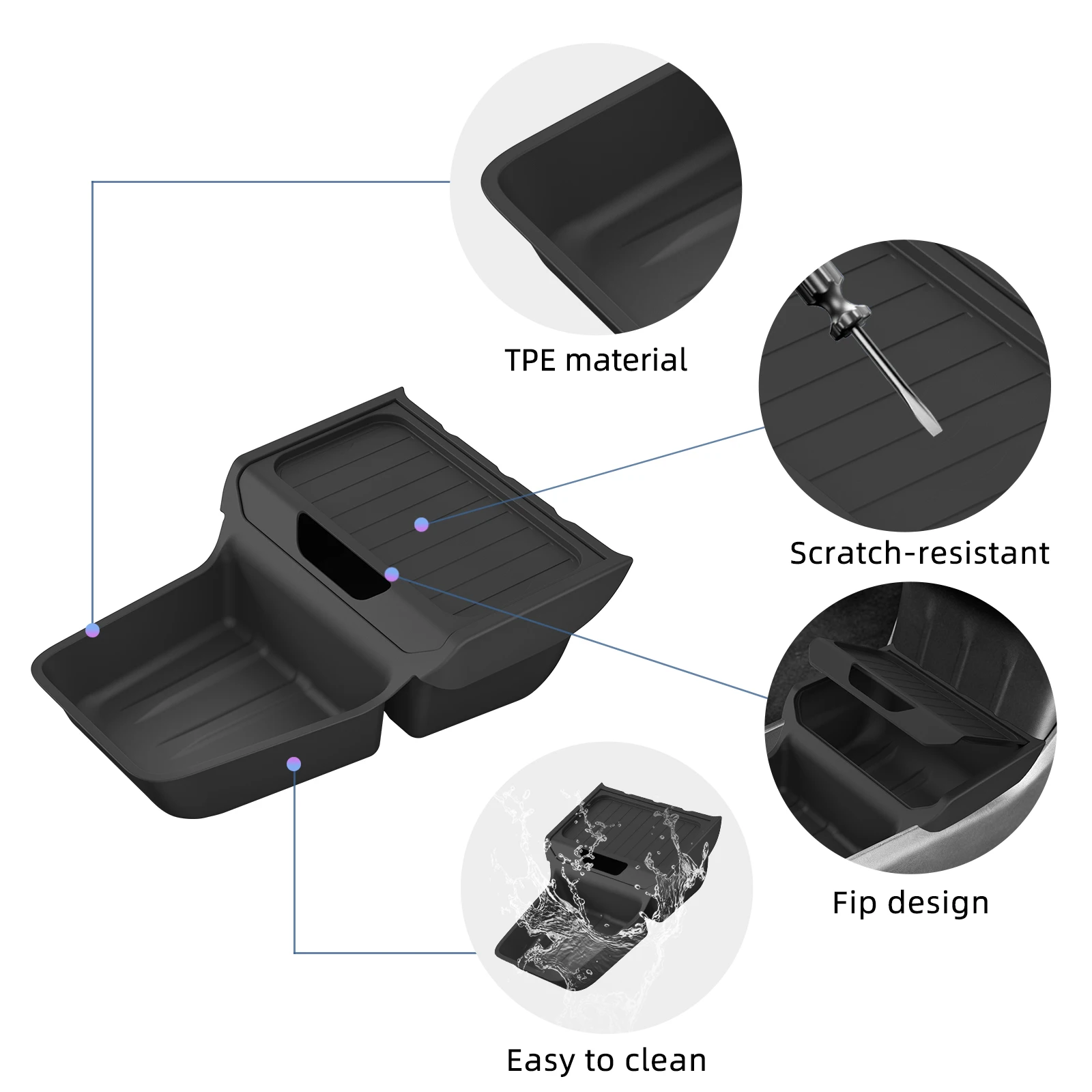Mittelkonsole Untere Aufbewahrungsbox für Tesla Model Y Standard 2026 2025 TPE Zentraler Ablageorganizer Zubehör zur Ordnung – Detail 3