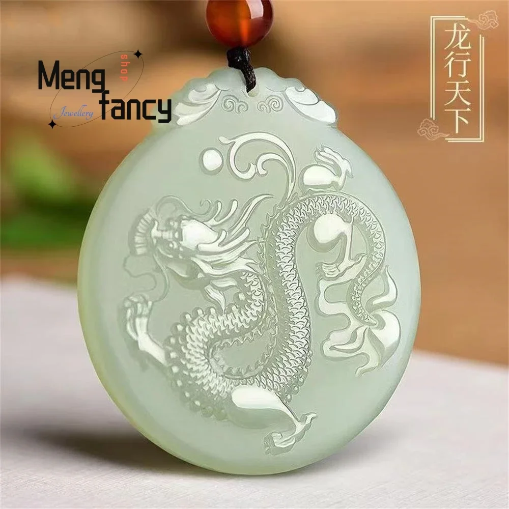 

Natural Hetian Green Jade Dragon and Phoenix Plaque Pendant Zodiac Exquisite Elegant Simple High-grade Couple Fashion Jewelry