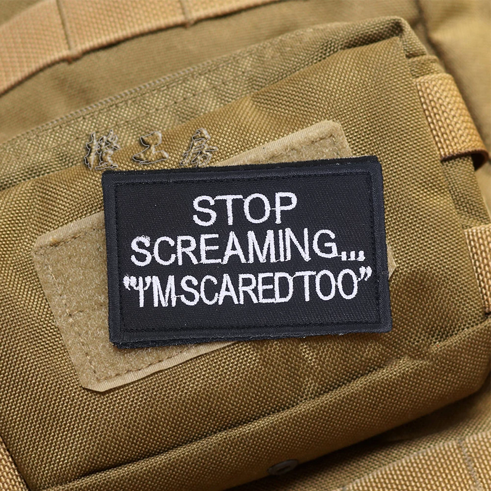 Alphabet STOP SCREAMING IM SCAREDTOO Magic Patch Hand Embroidery Sewing Iron on For Clothing Backpack Decoration