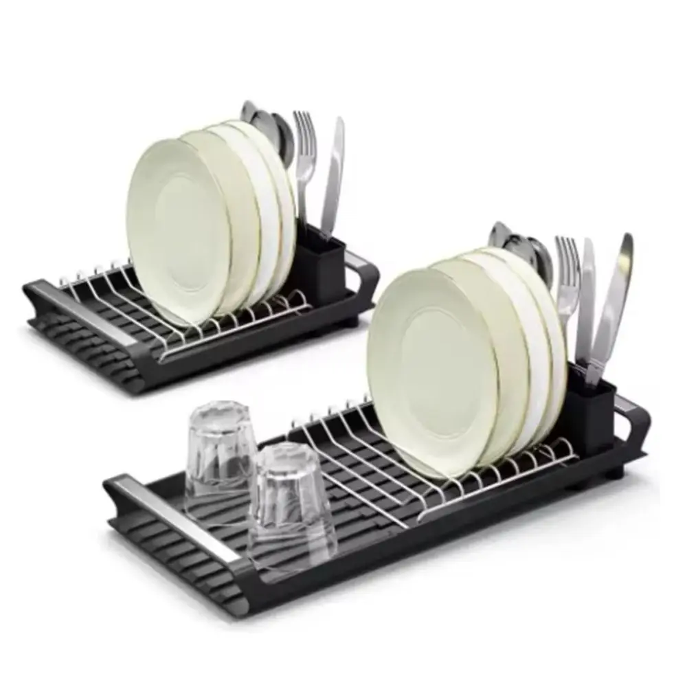 

Extendable Dish Drying Rack Space Saving Large Capacity Draining Tray Hollow Design Dinnerware Organizer Dish Drainer