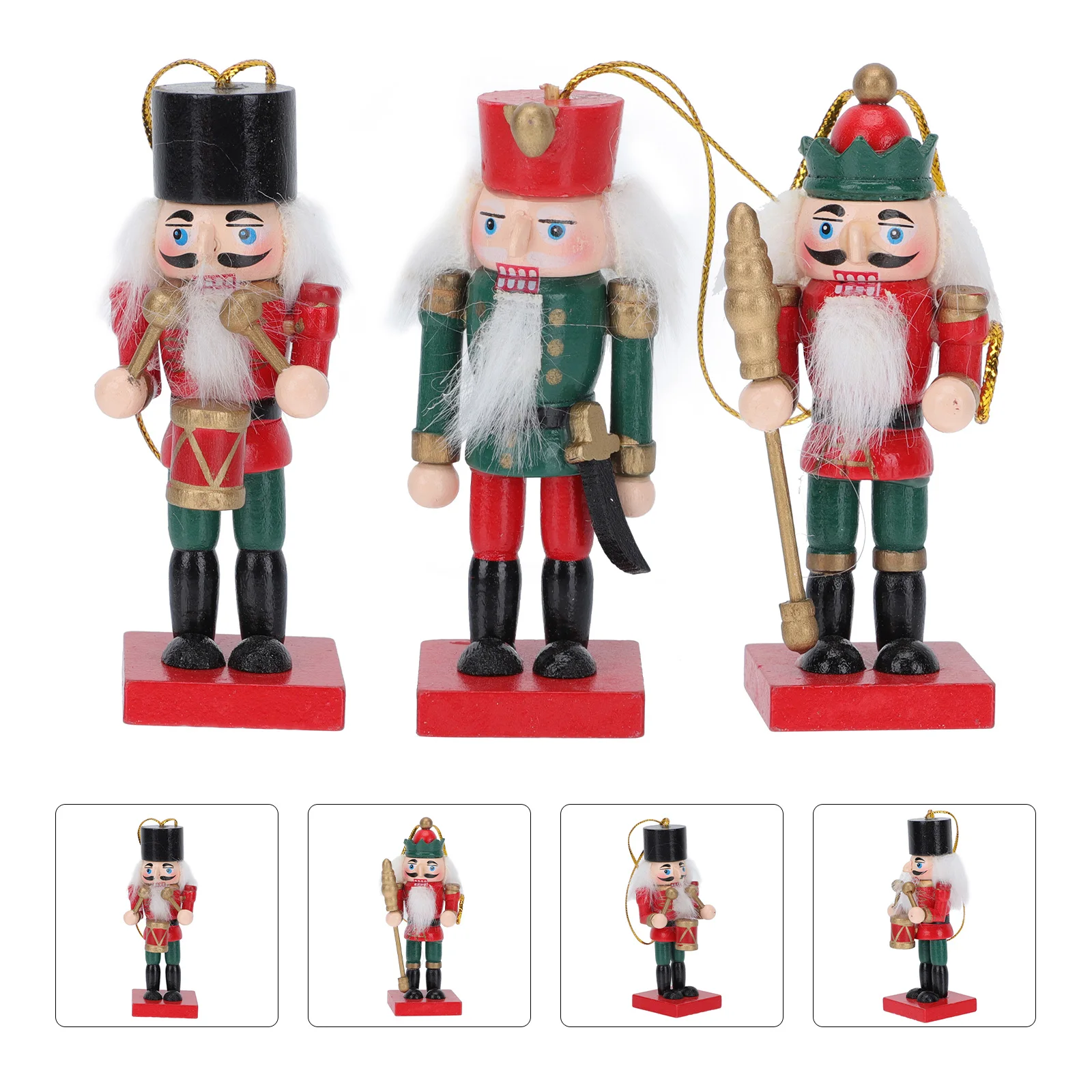 

3Pcs Nutcracker Pendant Exquisite Christmas Decorations Lightweight Wooden Ornaments