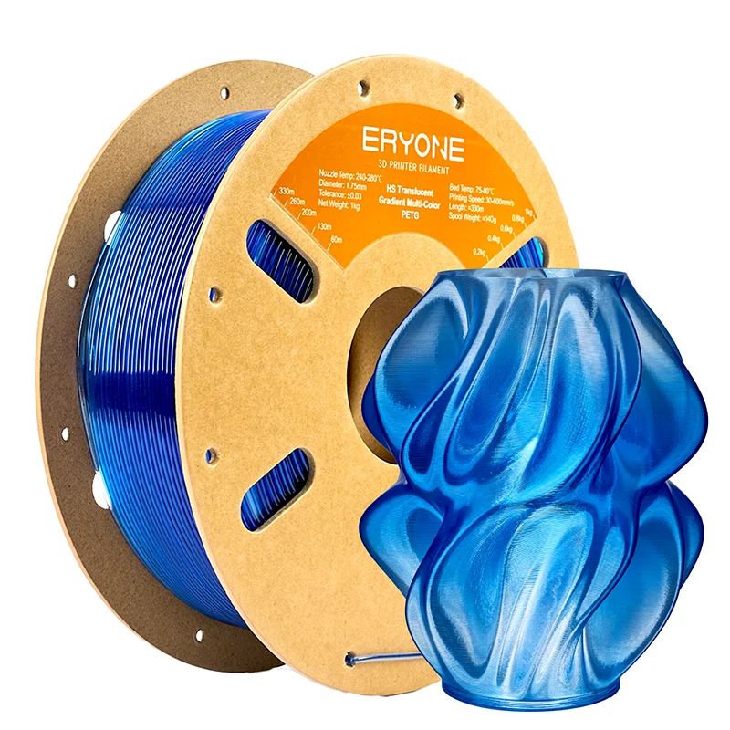 

ERYONE 1KG PETG High-Speed Semi-Transparent Gradient 3D Printer Filament 1.75mm , Strong & Durable for Vase, Lamp, Decoration