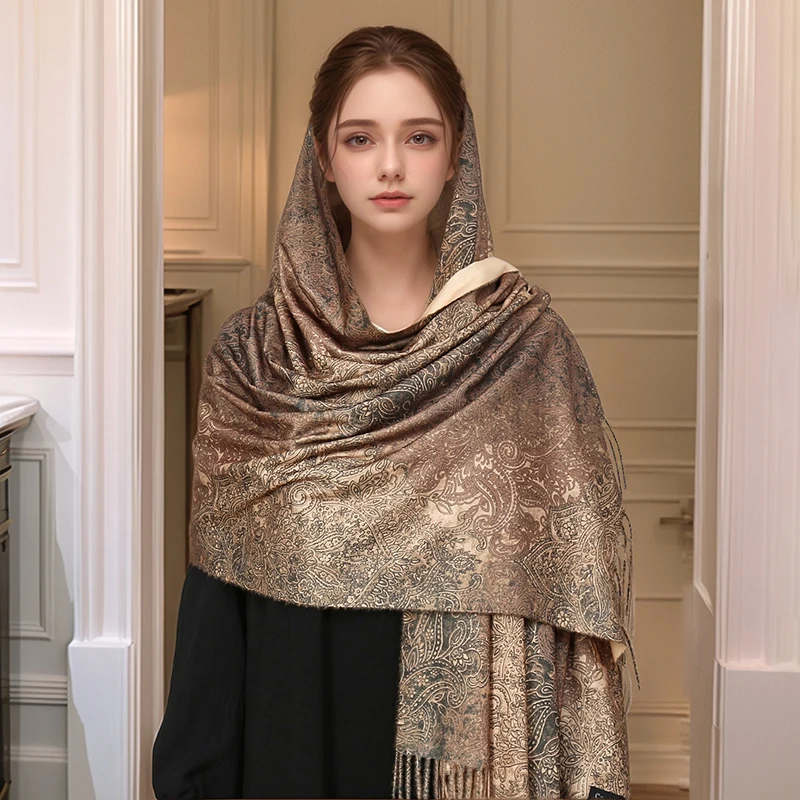 Bufanda Hijab Pashmina bohemia, chal largo de Cachemira musulmán, Foulard femenino, turbante suave, envolturas para la cabeza para mujer, diadema de marca de lujo