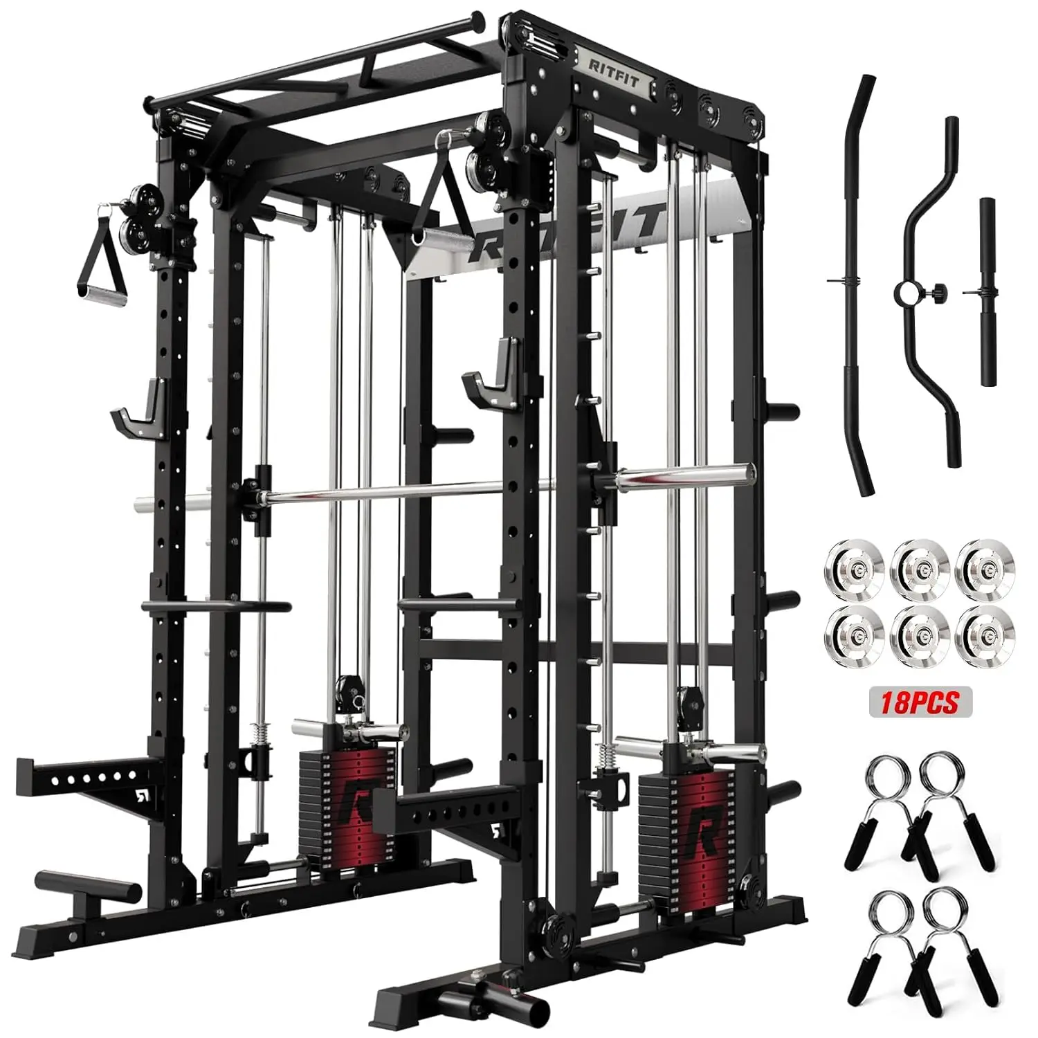 M2 3D Smith Machine with Steel Weight Stack, 60x60mm Power Cage | All-in-One 286lbs Weight Stack, Cable Crossover,, Custom