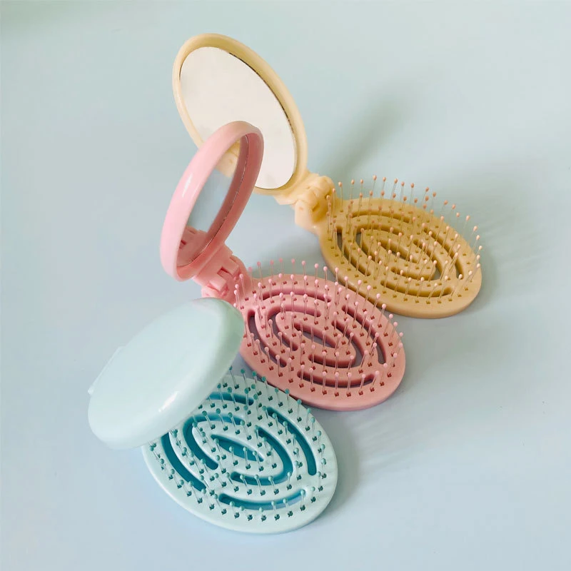 

Foldable Small Hair Comb with Mirror Portable Massage Smooth Comb Hair Styling Accessories
