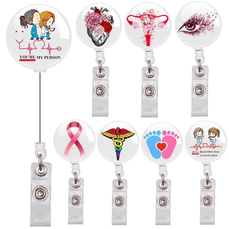 Lovely Cartoon Arts Heart Human Organs Printing Health Care Hospital Medical Nurse Doctor Retractable Badge Reel Clips Keychains