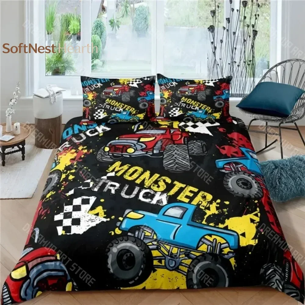 2026 Monster Trucks Duvet Cover Pillowcase Monster Jam Bedding Set Adult Boys Bedroom Decoration Boys Gift Single Twin King Size