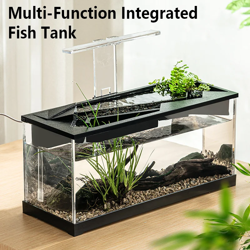 Tanque de peces de escritorio acrílico transparente, Mini pez dorado perezoso para el hogar, pecera ecológica multifunción, acuario de escritorio