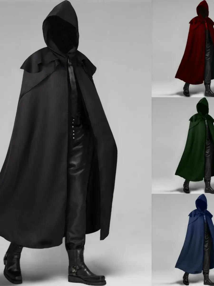 

New loween Par Medieval Multicolor Long Men's Coat Gothic Sle Hooded eatcoat Polyester Spring 2023 Faion Trend