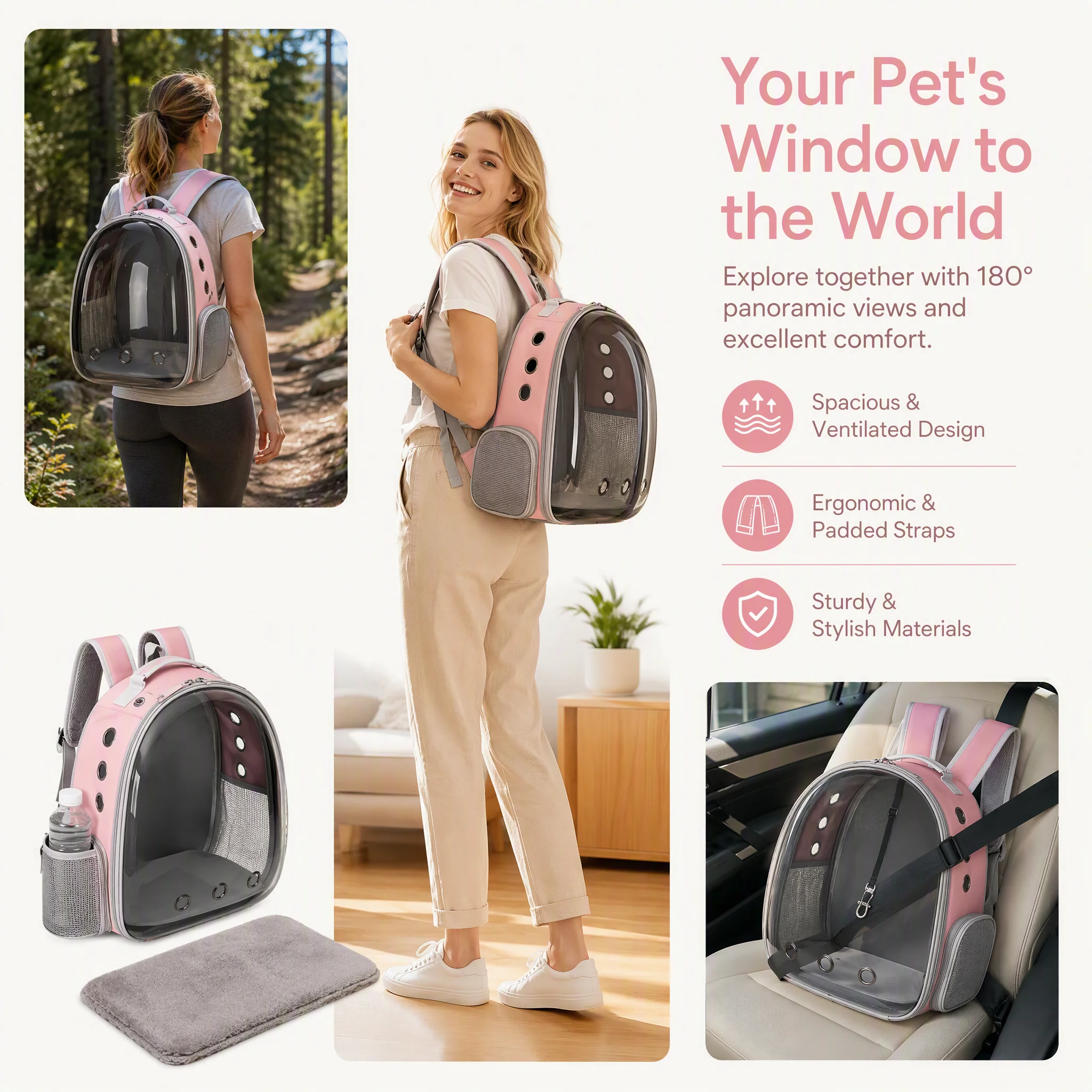 Raumkapsel-Haustier-Rucksack - Atmungsaktiver Transparenter Reiseträger für Katzen und Kleine Hunde mit Reißverschlüssen, Tragbar für Outdoor-Aktivitäten