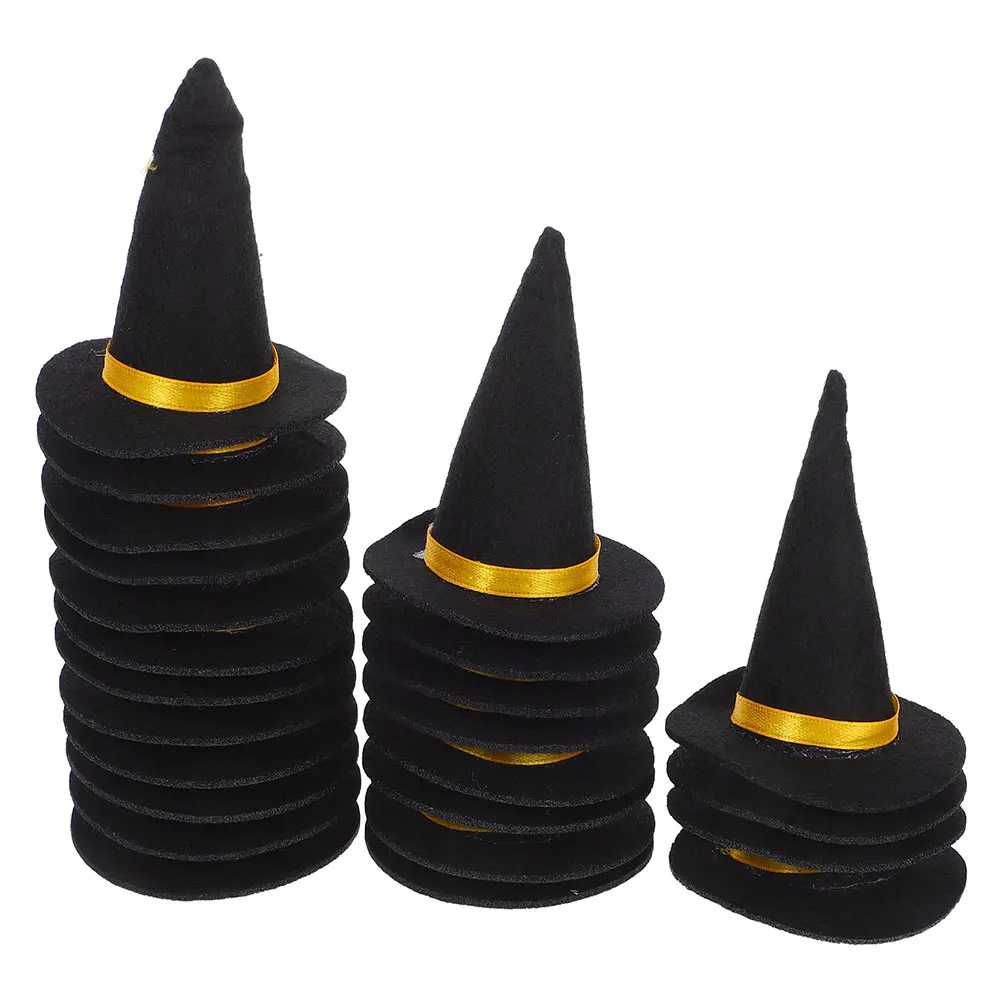 

30 Pcs Mini Felt Witch Hat Halloween Bottle Topper Toppers for Bottles Cap Miniature Wine Bulk