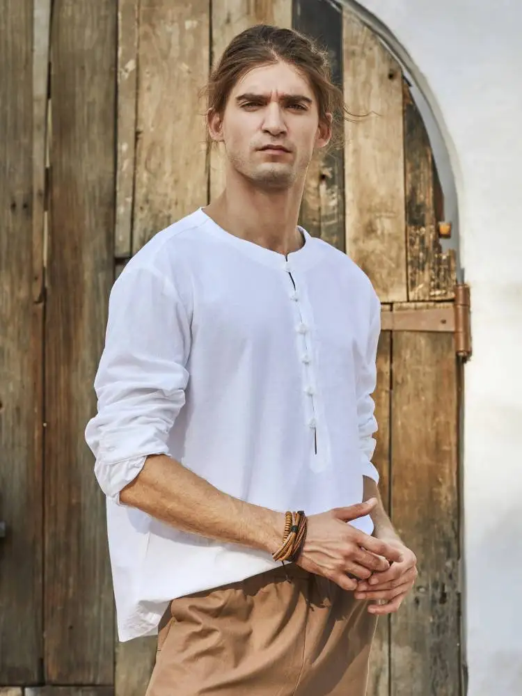 

Рубашка мужская с круглым вырезом, х/б, на пуговицах, длинным рукавом