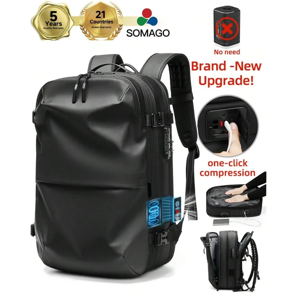 One-Click Expandable Vacuum Compression Backpack 60L with TSA Lock Fits 17 Inch Laptop Lightweight Durable Carry On Travel Camping Hiking Weekend Bag for Men Women Airline Approved view 2