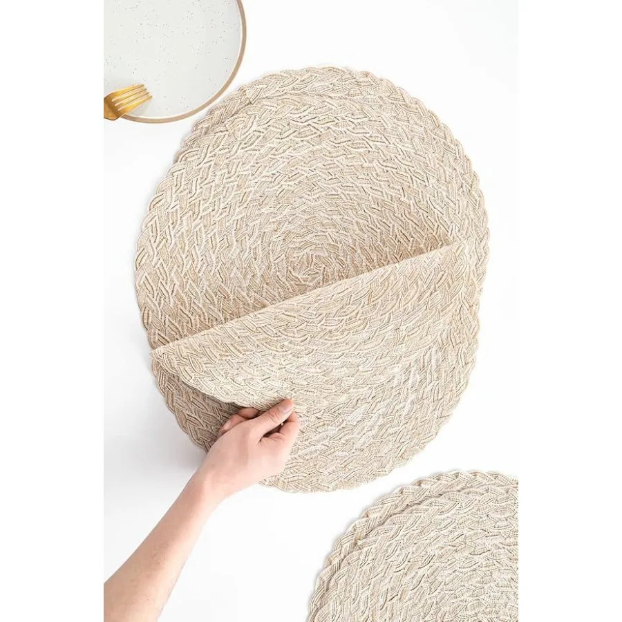 

Набор из 4 круглых плетеных салфеток для стола, 15 дюймов, моющиеся, термостойкие, из хлопка и полиэстера, в стиле бохо, для кухни и столовой