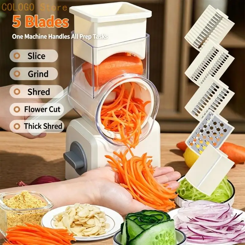 Kitchen Drum Grater Cutter, Manual Hand Turn Tool with 5 Drum Set for Vegetable Cutting and Ingredient Work Use D0LD