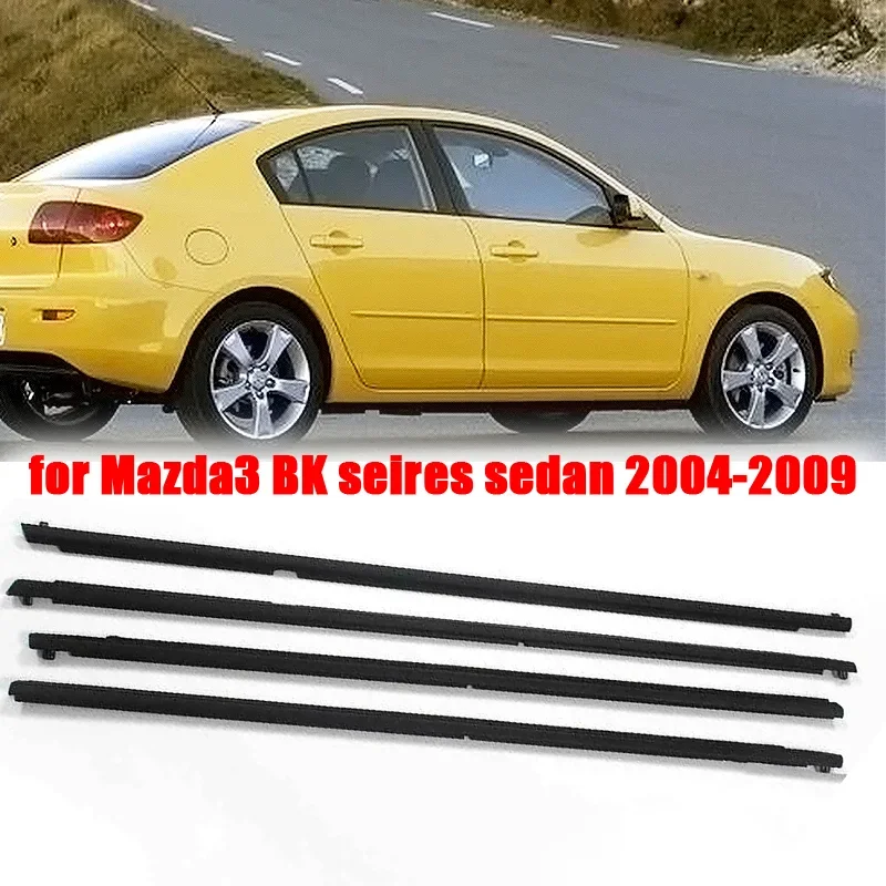 Car Side Window Weather Strip Black Rubber Glass Sealing Strip Moulding for Mazda3 BK Seires Sedan 2004-2009