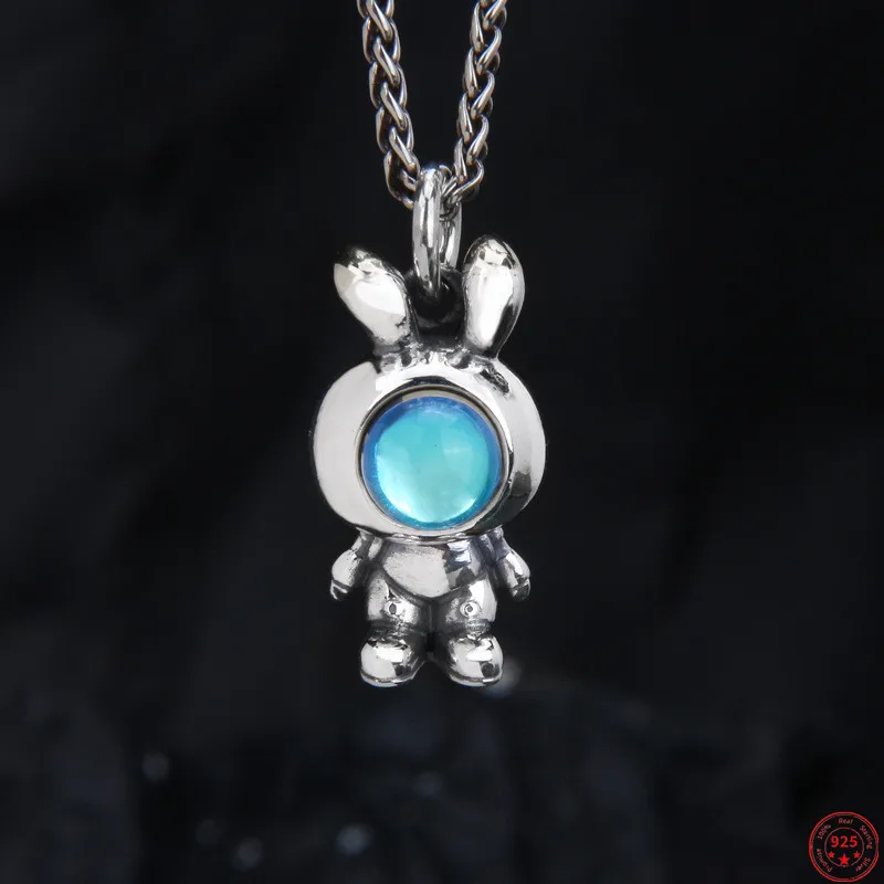 

S925 Sterling Silver Charm Pendants 2022 New Fashion Moonstone Rabbit Astronaut Ornaments Pure Argentum Jewelry for Men Women