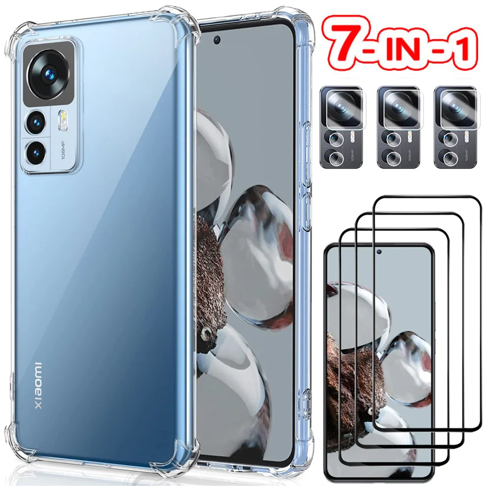 

Silicone Case + Tempered Glass for Xiaomi 12T Soft Shockproof Clear Phone Cases Mi 12 Lite Xiaomi 12 T Pro Cover Mi12T Pro