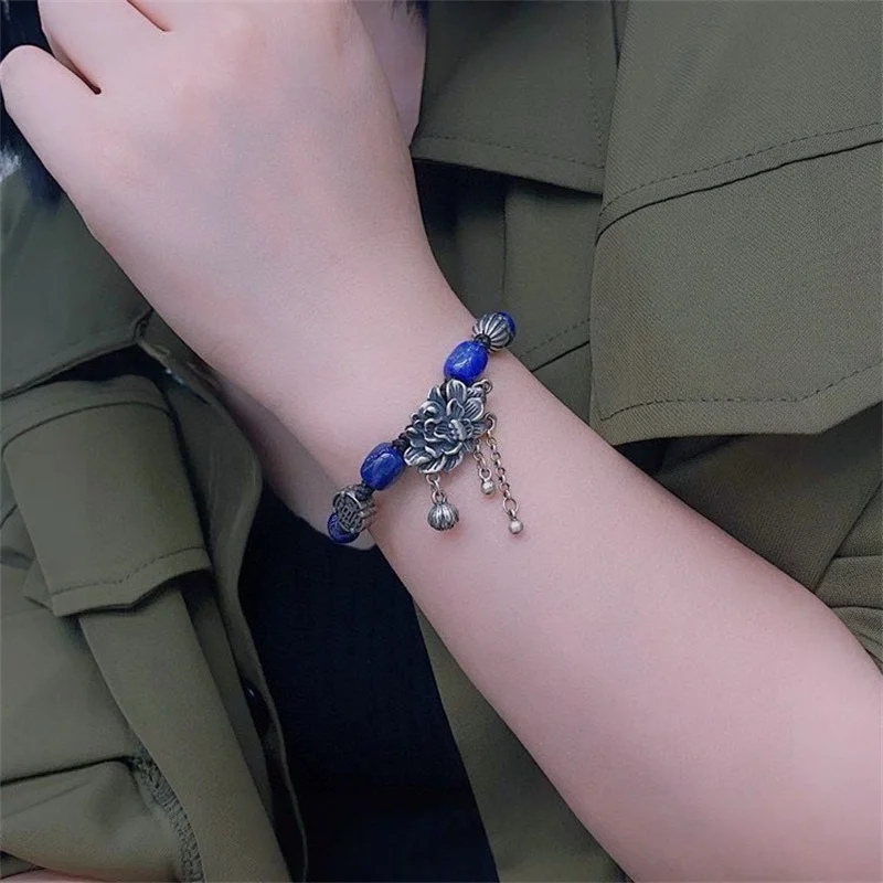 

Sterling Silver Bracelet S925 Gift For Women DIY Originality Charm Garnet Festival Retro Fashion Jewelry