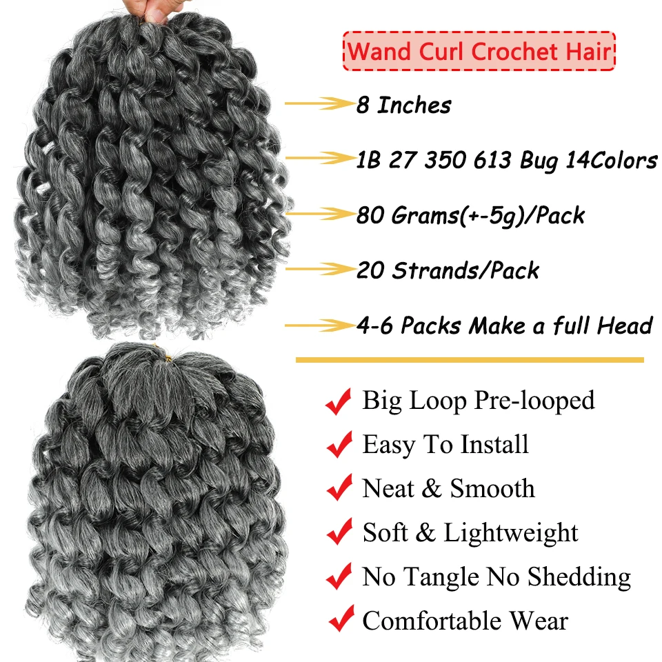 Ombre Jumpy Red Ginger Wand Curls Crochet Hair 1B 27 30 350 613 Purple Grey Colors jamaican twist braiding Hair 20 Strands/Pack