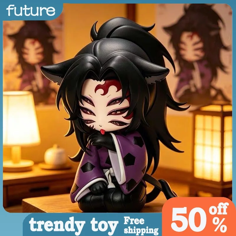 Demon Slayer Kokushibo Chibi-Figur, PVC-Modell, Desktop-Ornament, Anime-Merchandise, Sammlerstück, Geschenk für Anime-Hobby-Enthusiasten